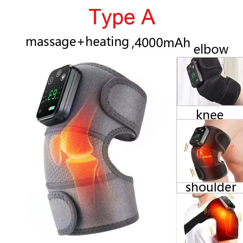 Electric Heated Vibration Physiotherapy Pad - 3-in-1 Massager for Knee, Shoulder, and Elbow Pain Relief with Hot Compress