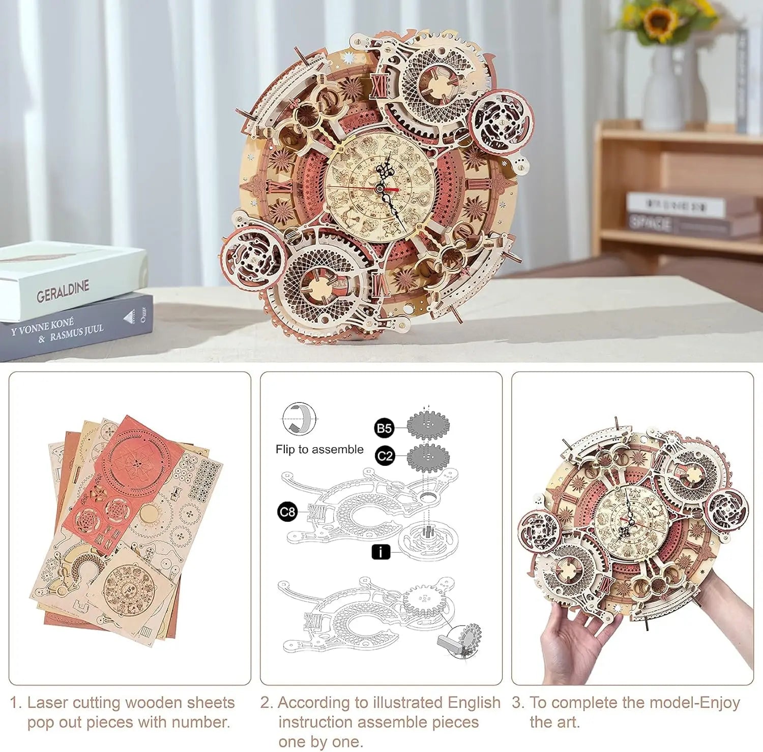 Wall Clock 3D Wooden Puzzle Wooden Set Mechanical Building Kits Wooden Puzzle Game Children Gift Best Christmas Gift