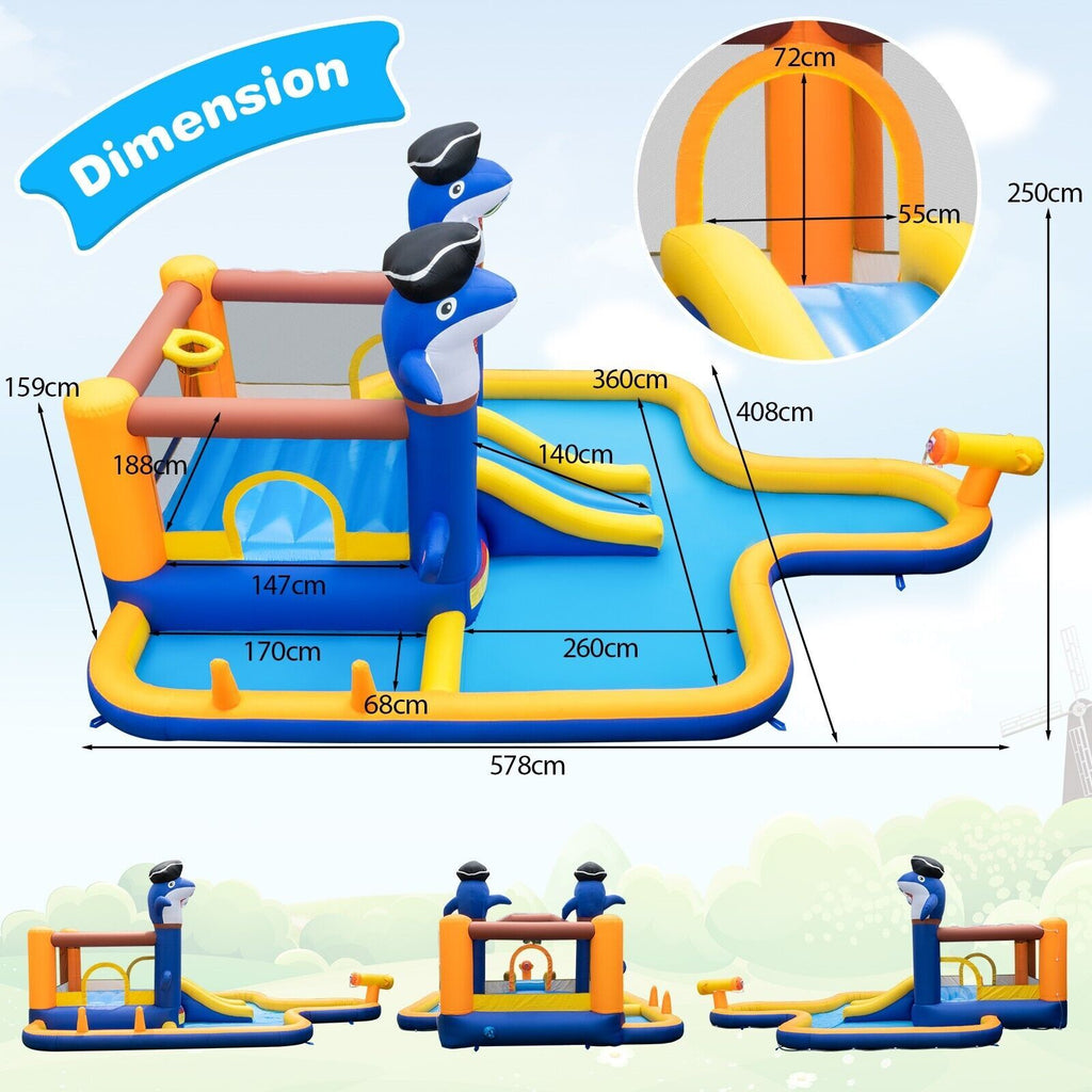 7-In-1 Water Slide Park Inflatable Bounce House Bouncy Castle with Splash Pool