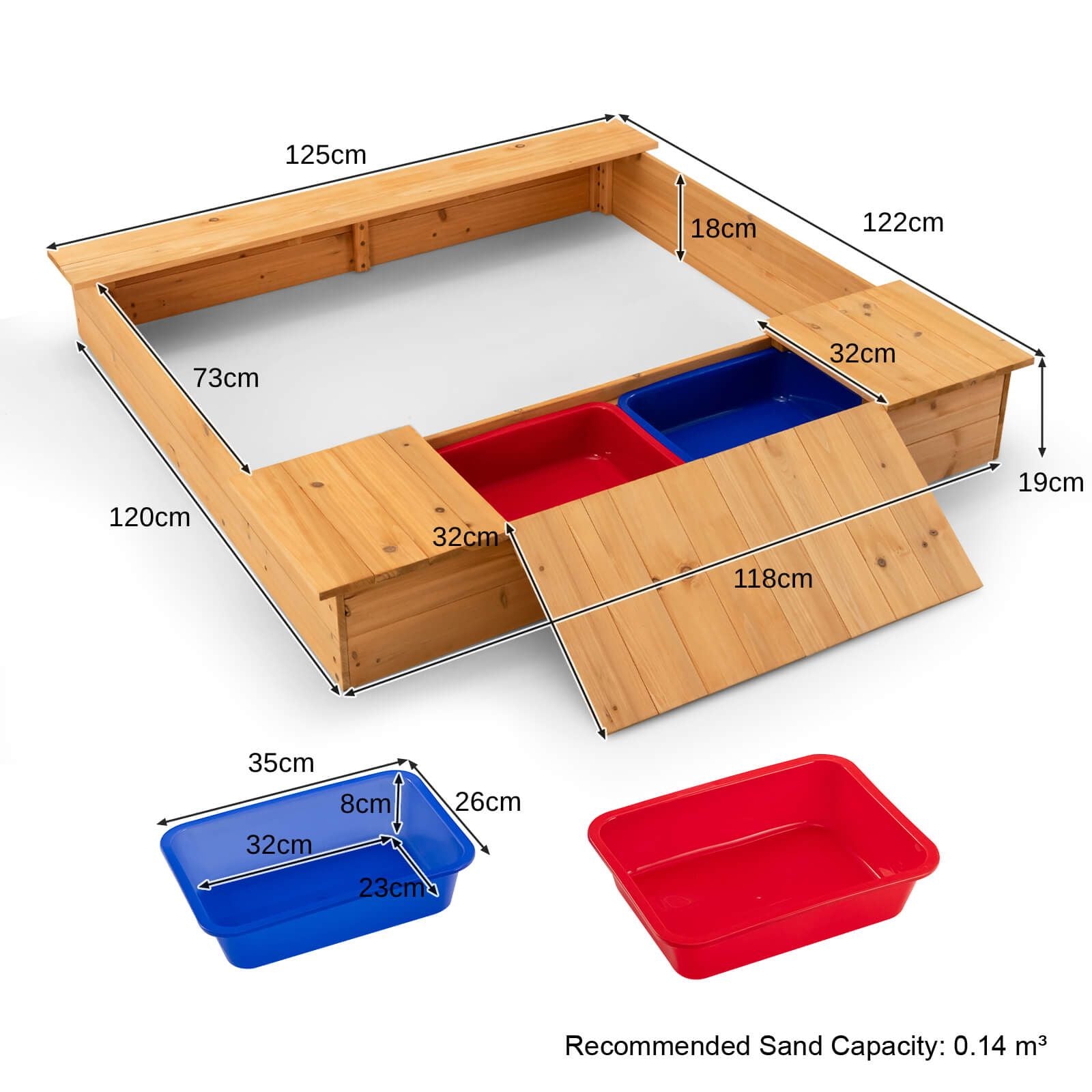 Covered Wooden Kids Sandbox with 2 Storage Boxes and Bottomless Design