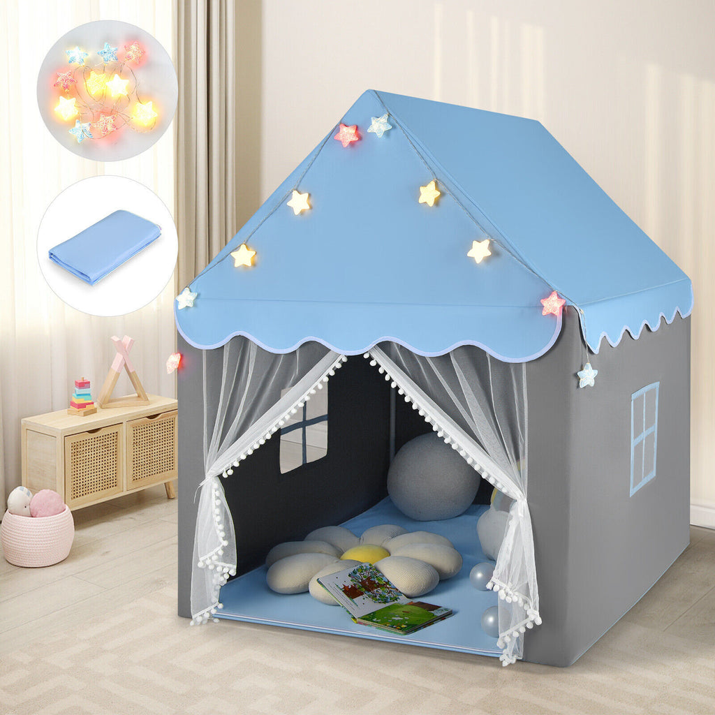 Large Kids Play House Children Indoor Outdoor Castle Fairy Tent with Light & Mat