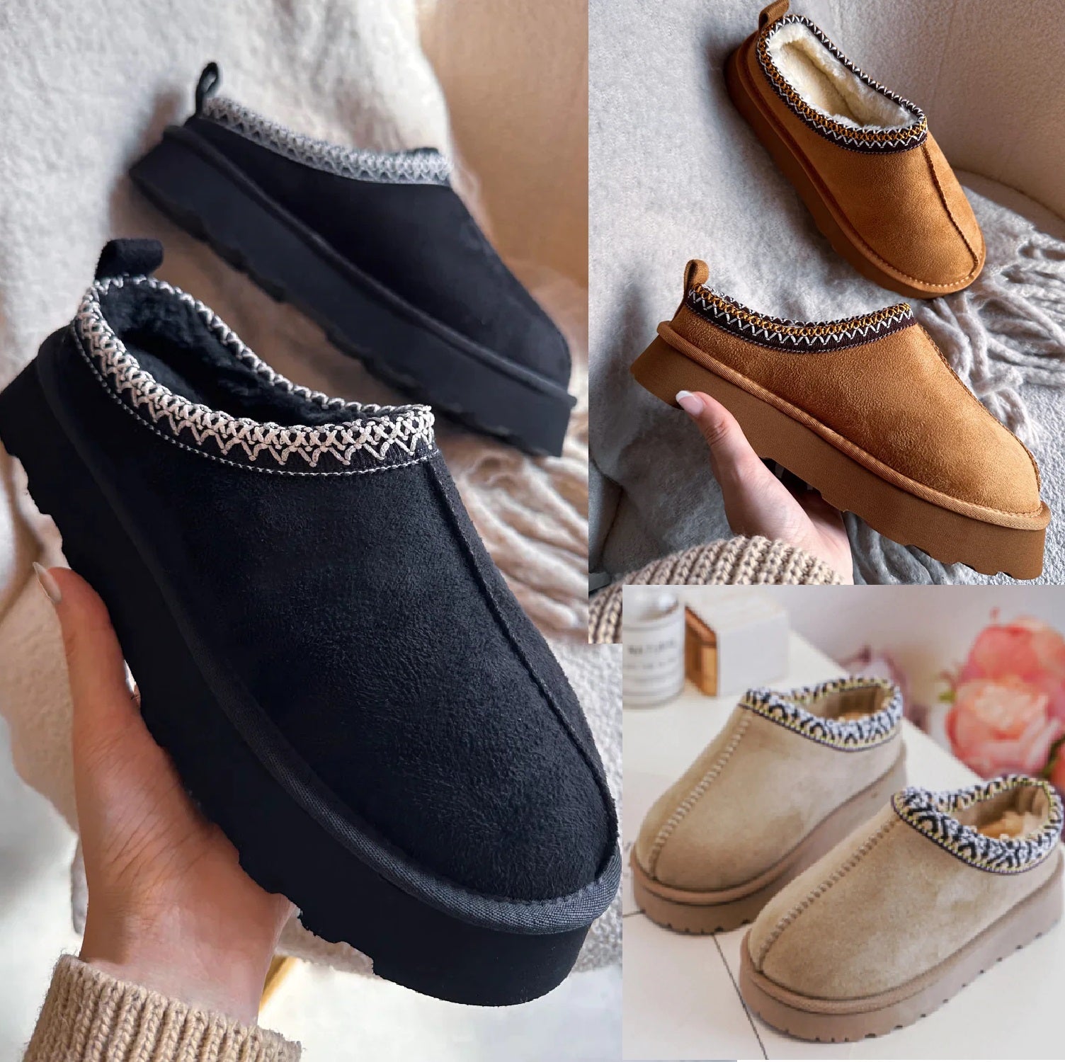 Women's Slip-On Slippers with Faux Fur Lining - Warm and Comfortable Footwear