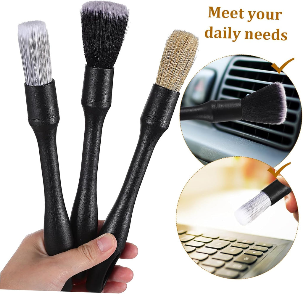 Car Interior Detailing Brush Set with Reusable Heads for Upholstery and Hard-to-Reach Areas
