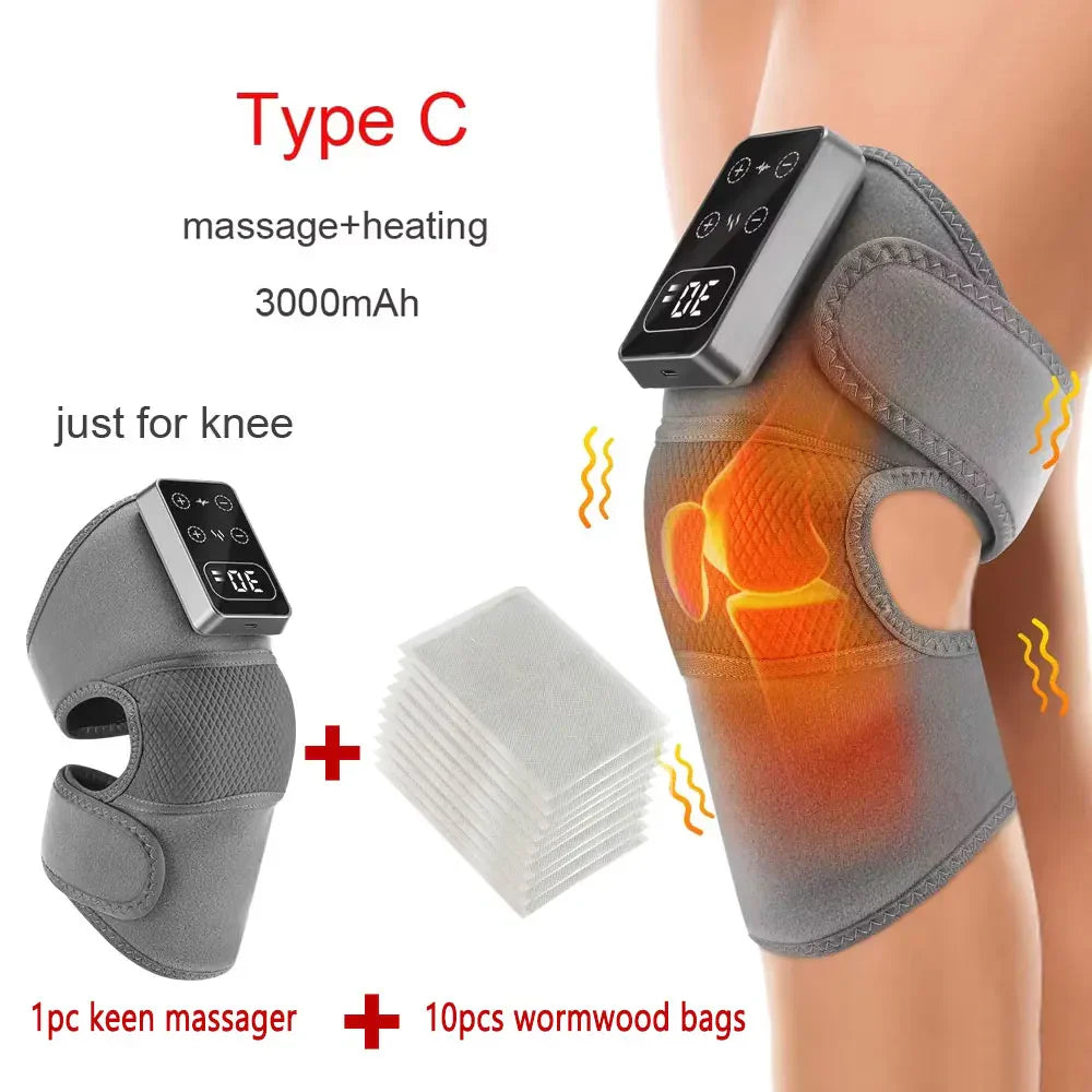 Electric Heated Vibration Physiotherapy Pad - 3-in-1 Massager for Knee, Shoulder, and Elbow Pain Relief with Hot Compress