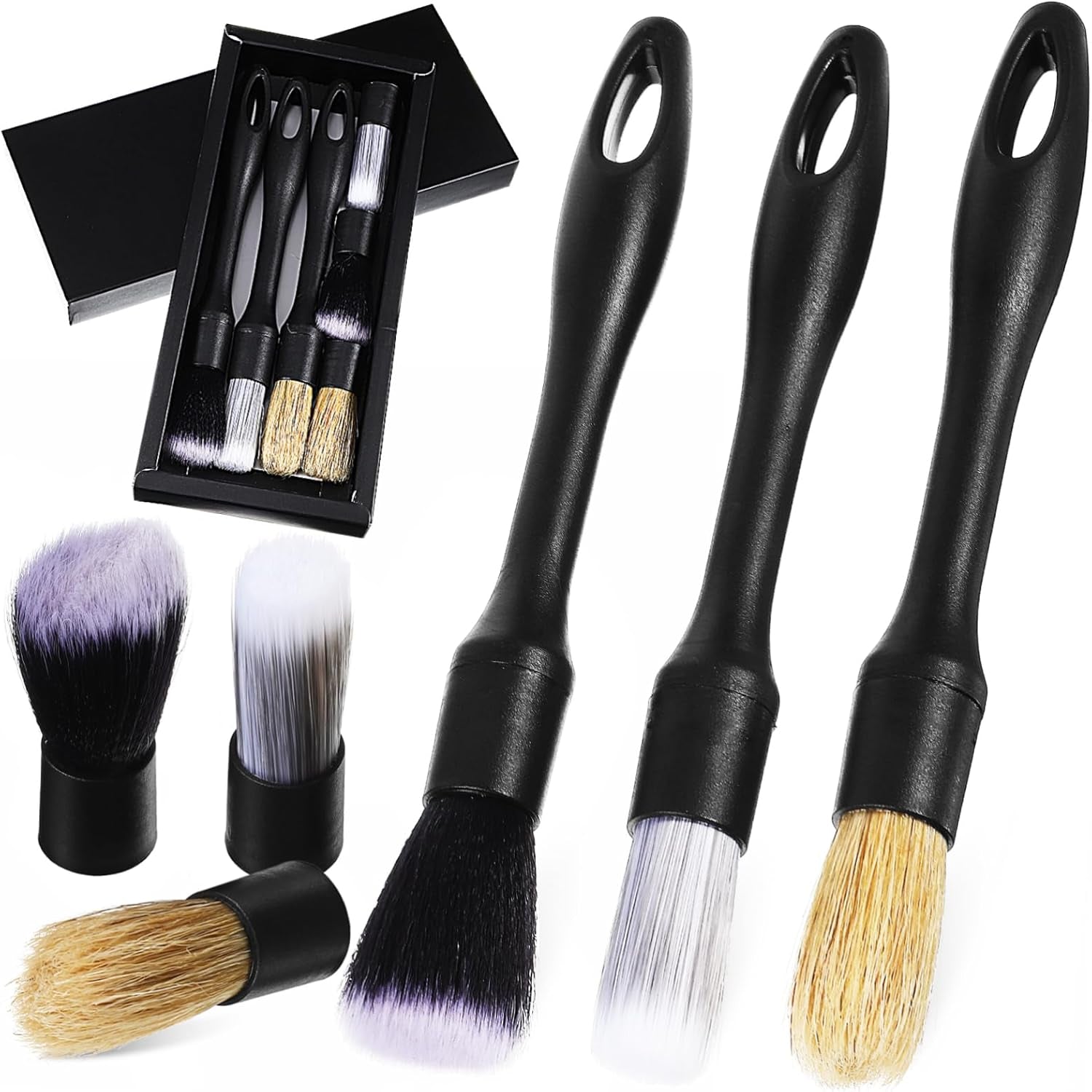 Car Interior Detailing Brush Set with Reusable Heads for Upholstery and Hard-to-Reach Areas