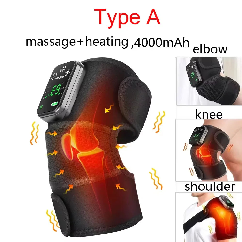 Electric Heated Vibration Physiotherapy Pad - 3-in-1 Massager for Knee, Shoulder, and Elbow Pain Relief with Hot Compress