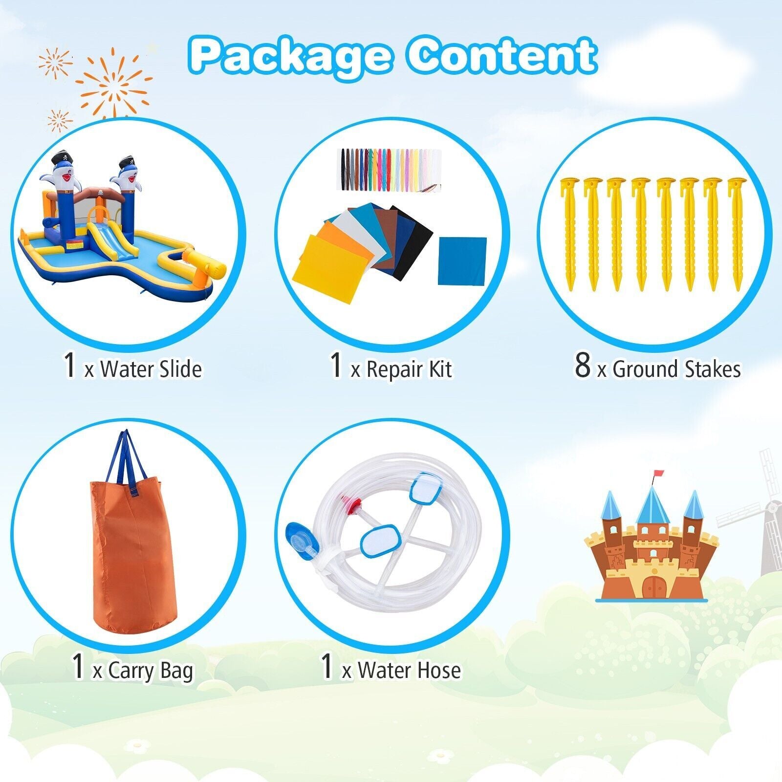 7-In-1 Water Slide Park Inflatable Bounce House Bouncy Castle with Splash Pool