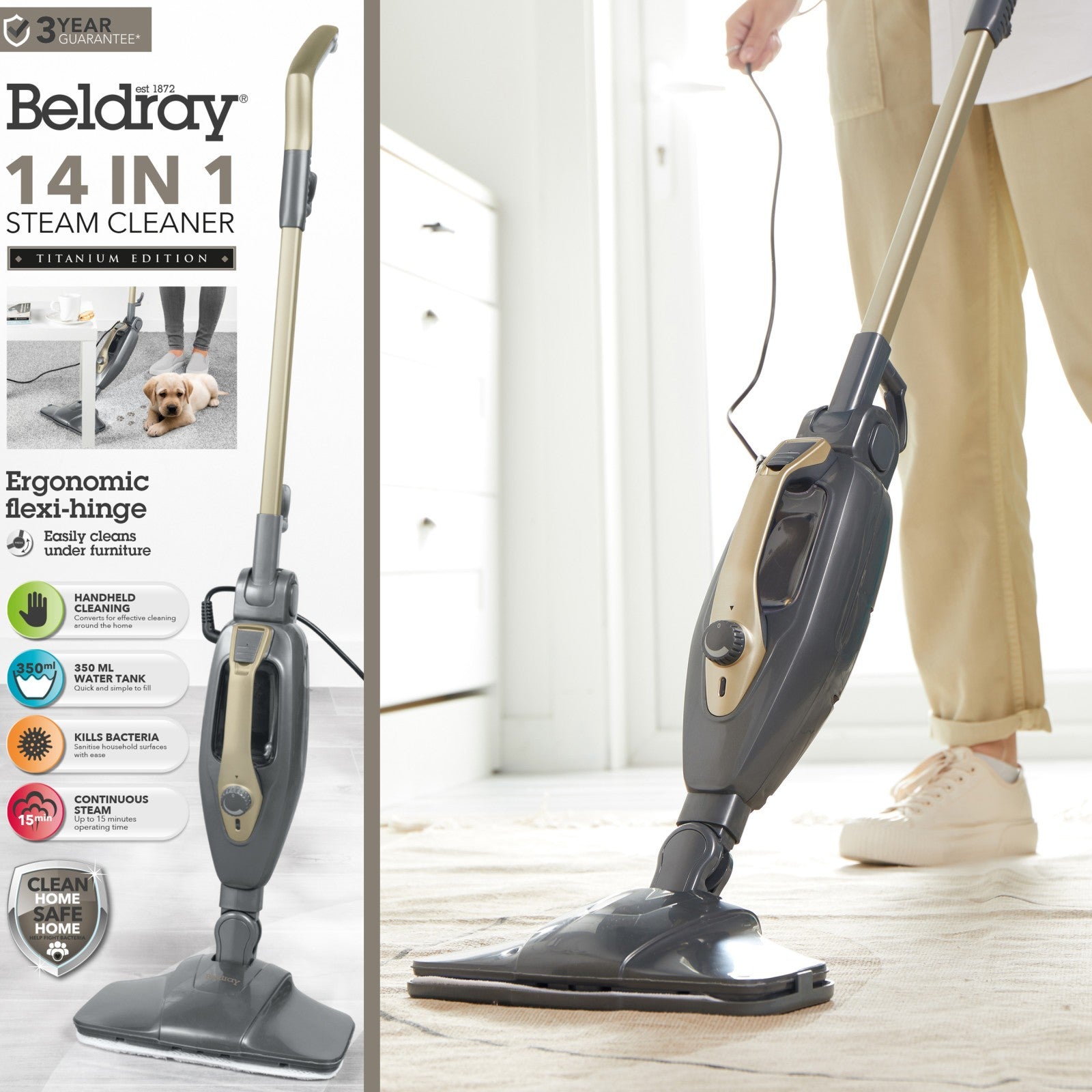 Beldray Titanium 14-In-1 Steam Cleaner & 2-In-1 Vacuum Set Lightweight Compact