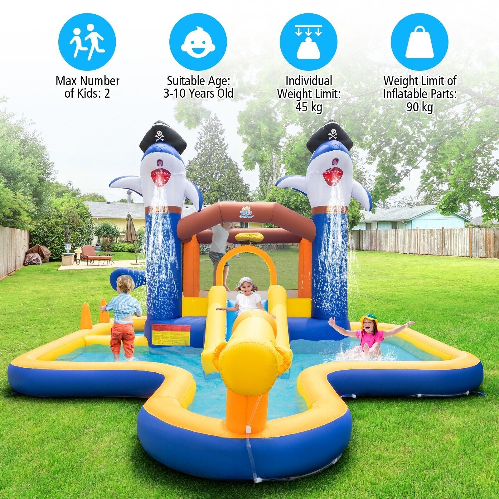 7-In-1 Water Slide Park Inflatable Bounce House Bouncy Castle with Splash Pool